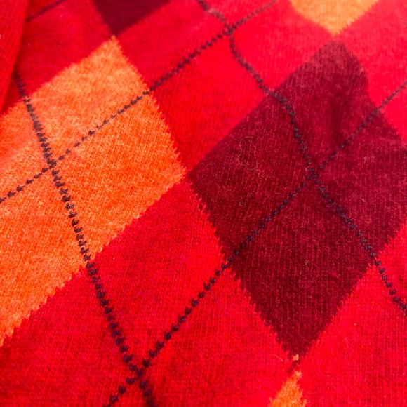 L’uomo Red/Orange/Burgundy Argyle Pullover Collared Sweater Size XL - Picture 2 of 4